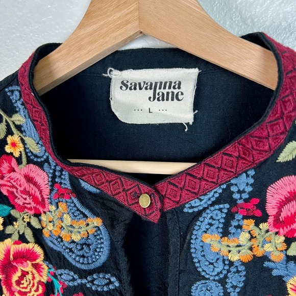 Savanna Jane Women's Embroidered Floral Boho Long Sleeve Top Large - Picture 3 of 10